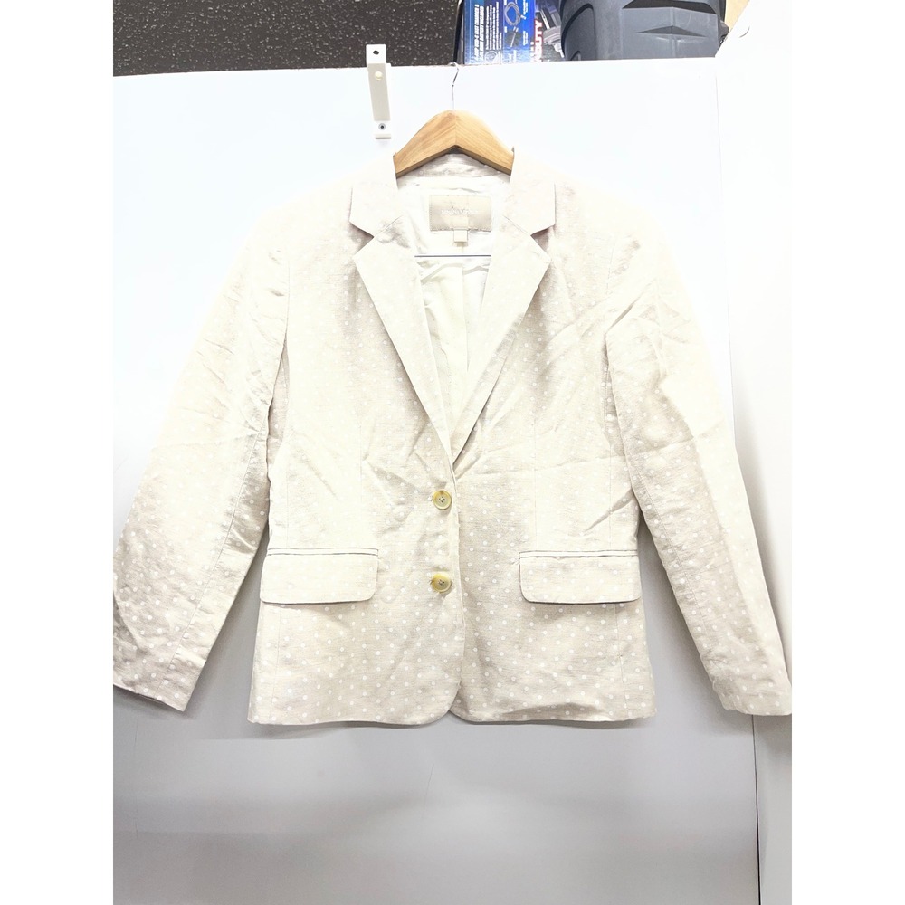 Banana Republic Women Beige Polka Dot Linen Cotton Blazer Jacket Size 6